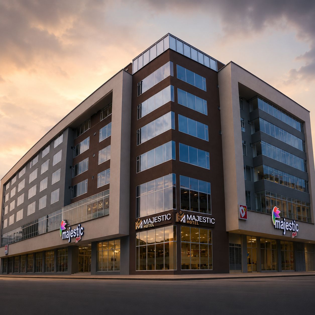 Fachada de Majestic Mall al atardecer